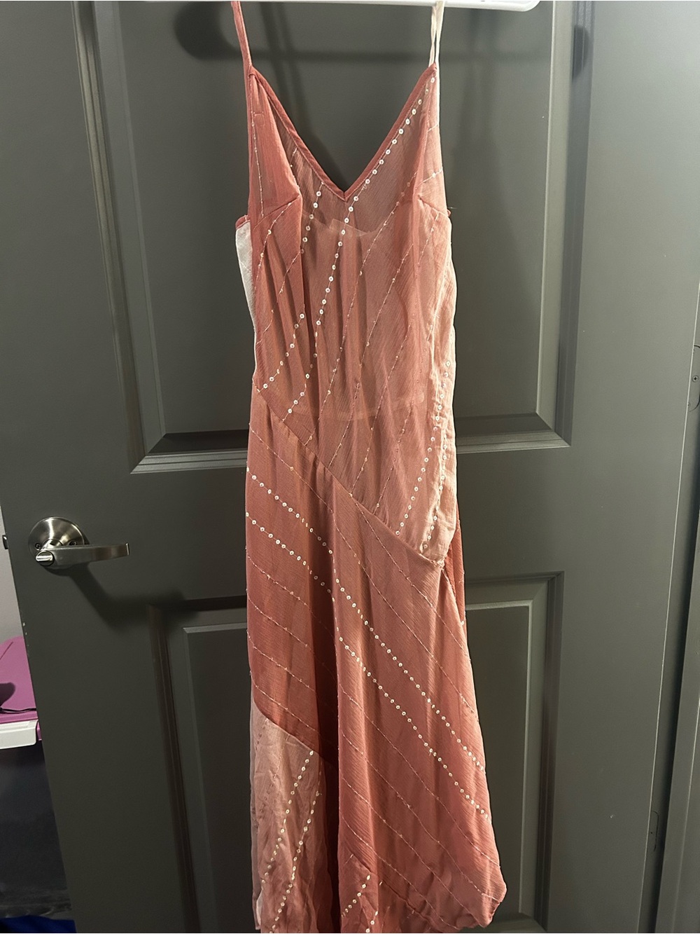 Spaghetti Strap Rust Slip Dress with Sequin Detail